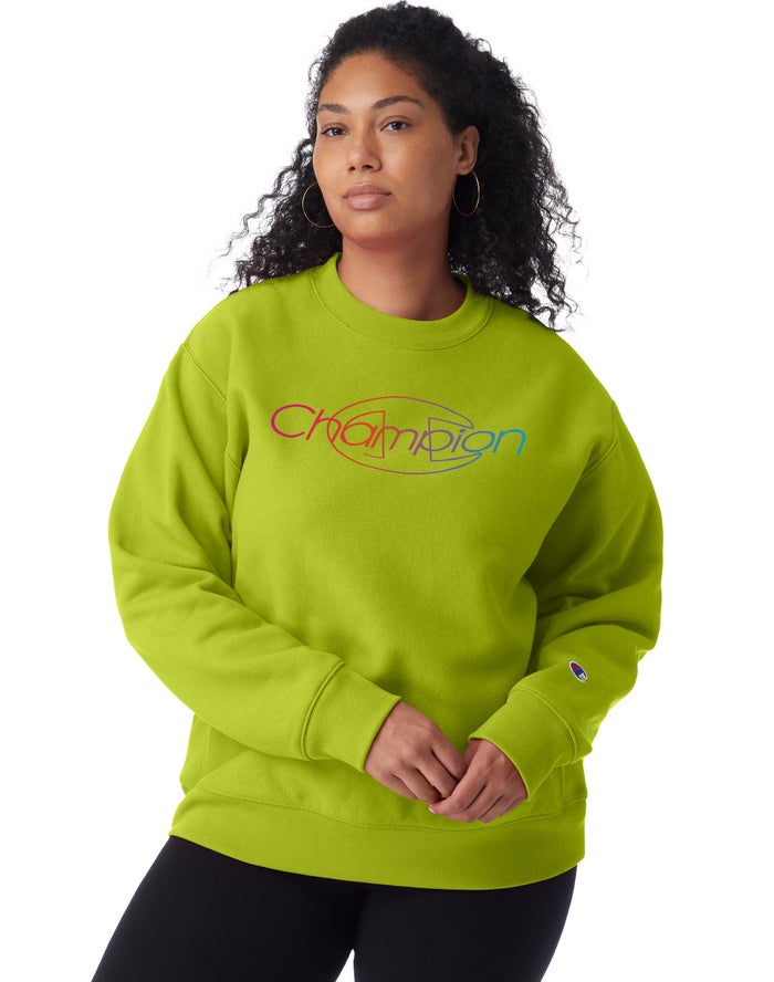 Champion Sweatshirt Dames - Groen - Plus Reverse Weave Crew Rainbow Logo ( 690423-JCB )